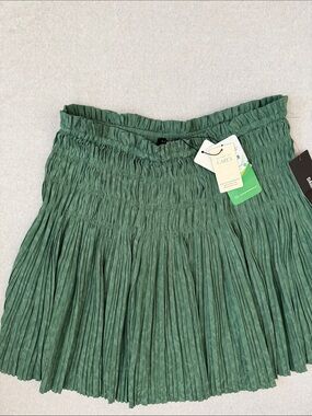 Current Air Forest Green Smocked Pleated Skater Skirt
